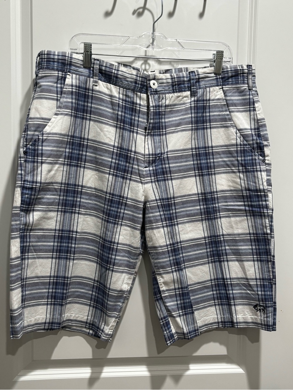 Buffalo David Bitton White and Blue Plaid Flat Front Shorts